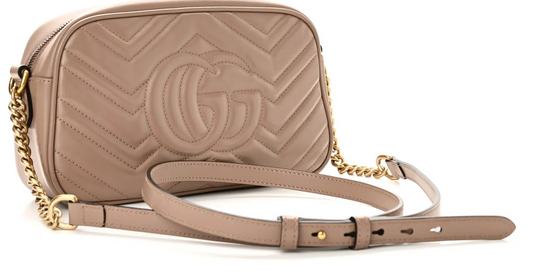 Gucci Marmont Porcelain Rose Kleine Damen-Umhängetasche Matelassé • Gebraucht