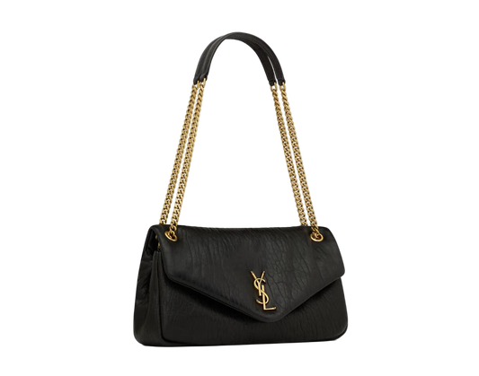 Saint Laurent Calypso Medium Umhängetasche Schwarzes genarbtes Lammleder 