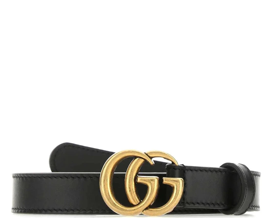 Gucci Marmont 2 cm Gürtel aus schwarzem Leder mit GG-Schnalle 